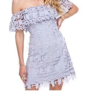 ASTR Off Shoulder Lace Mini Dress S Lavender Scalloped Hem Romantic Coquette‎ thumbnail 3