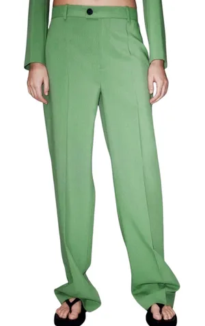 Zara High Rise Straight Leg Full Length Trousers Green Size XL 3736/047/500 thumbnail 1
