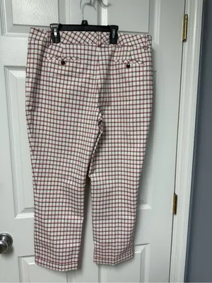 Tommy Hilfiger White and Red Checked Straight Leg Pants thumbnail 2