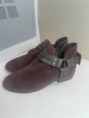 Free People Belle Harness Boots Brown Suede Leather Ankle Booties Buckle Size 8 thumbnail 4
