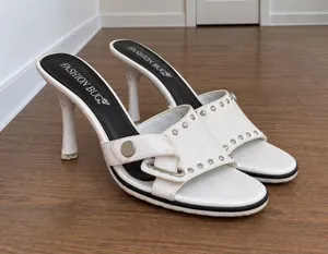 Vintage Fashion Bug White Studded Mule Heels thumbnail 1