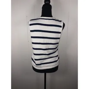 J Crew Sweater Vest Womens M Blue White Striped Button Front Nautical Preppy‎ thumbnail 2