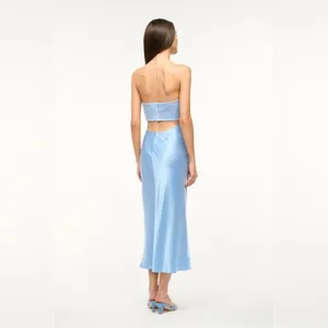 STAUD Wayfaring Strapless Cutout Satin Midi Dress thumbnail 3
