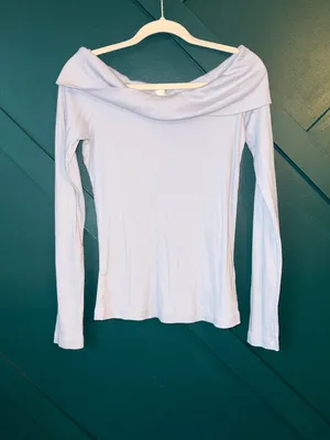 Pilcro Off-the-Shoulder Foldover Long Sleeve Top Bardot Neckline Y2K Minimalist thumbnail 2