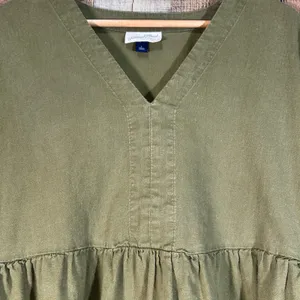 Universal Threads Olive Green Linen Blend V-Neck Babydoll Mini Dress Pockets L thumbnail 4