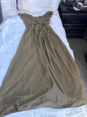 Simple Olive Green Maxi Dress with Tie Waist thumbnail 1