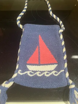 Handmade Sailboat Themed Fabric(Rayon/Cotton)Shoulderbag Made in Greece Rare thumbnail 2