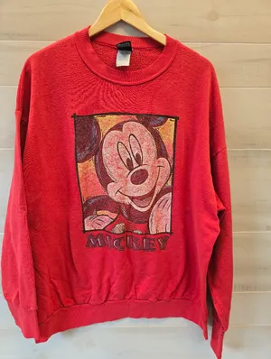 {XXL} Vintage Disney Mickey Mouse Sweatshirt Brazos Sportswear Red **flaws** thumbnail 1