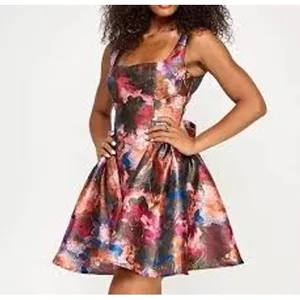 Katia Rae Womens Dress XL Multicolor Floral Metallic Bow Back Fit Flare JGB5876 thumbnail 2