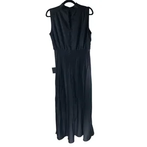 Lulus Classic Elegance Black Satin Sleeveless Mock Neck Maxi Dress L thumbnail 2