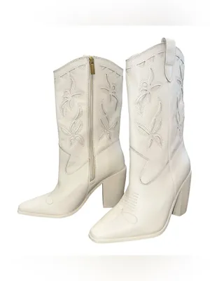 Vince Camuto Alisah Western Cowboy Boots Ivory Cream Leather Size 8.5M 39.5 NEW thumbnail 7