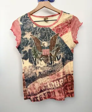 90s Y2K Small Vintage God Bless America Tee USA Flag Patriot 4th of July Eagle‎ thumbnail 1