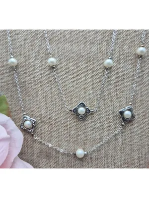 The Brighton Courtesan Necklace Long Vintage Style Glass Pearl Crystal Stations thumbnail 4