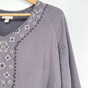 Garnet Hill Gray‎ Embroidered V Neck 3/4 Sleeve Dropped Waist Dress Size 8 thumbnail 5