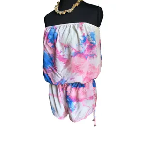 Forever 21 Tie Dye Strapless Romper Cover Up Pink Blue Rayon Size Large thumbnail 2