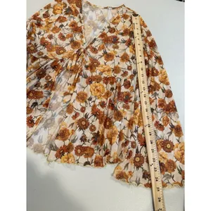 Floral Mesh Top XL Fairy Festival Bell Sleeve Stretch 70s Sunflower Cottage Boho thumbnail 6