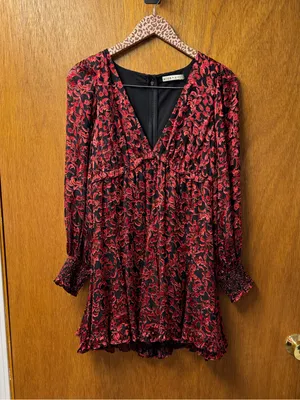 Alice + Olivia Briar Floral Blouson Empire Long Sleeve Mini Dress Red Black 2 thumbnail 14