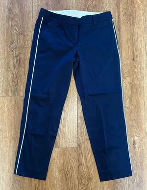 J.Crew Navy Blue White Side Stripe Stretch Cotton Chino Pants Cropped Womens 4‎ thumbnail 1