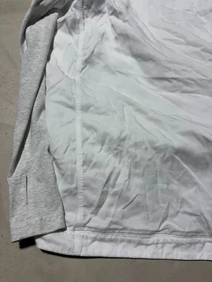 Lululemon Lightweight White Hooded cardigan m with Heather Gray/cream Sleeves 6 thumbnail 13
