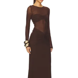 Runaway the Label Brown Mesh Long Sleeve Dress thumbnail 2