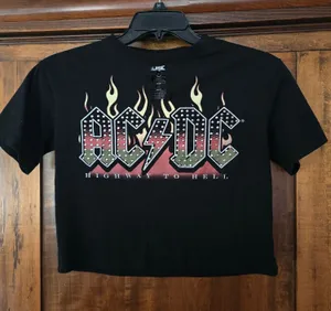 AC/DC Black Studded Highway To Hell Cropped Tee with White Print Small thumbnail 1