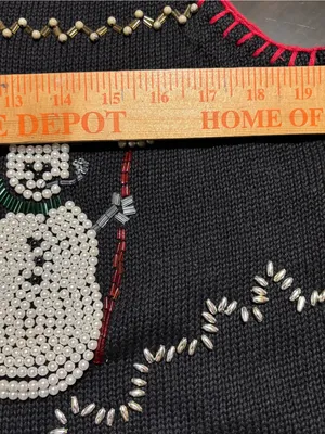 Victoria Jones Medium Beaded Black Holiday Vest with Red Trim Snowman Snowflakes thumbnail 7