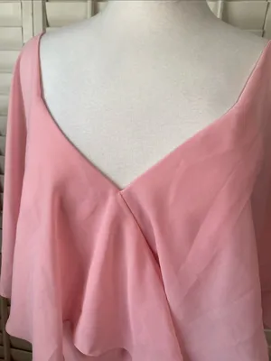 AW Bridal Pink V-Neck Maxi Dress with Flutter Overlay Size 14 thumbnail 6
