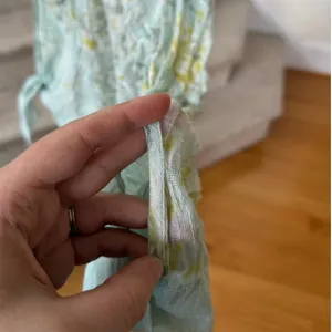 Free People Light Blue & Green Leaf Print Gauze Tie Waist Button Down Shirt thumbnail 3