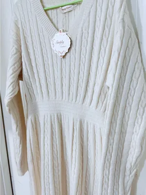 Simply Couture Ivory Cable-Knit V-Neck Long Sleeve Dress thumbnail 3