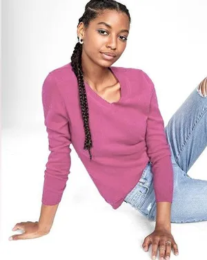 Charter Club V- Neck 100% Cashmere Sweater (Sz L) Bright Heathered Purple thumbnail 1