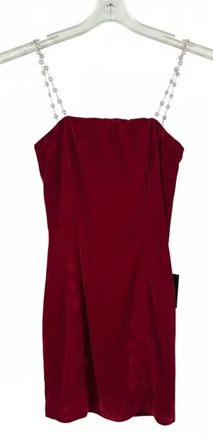 Lulu's Burgundy Velvet Strapless Mini with Crystal Chain Straps thumbnail 1