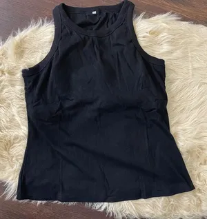 NWOT Plus Size Black Ribbed Thick Soft Build in Bra High Neck Tank Top 2XL thumbnail 1