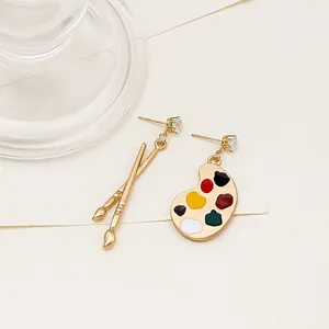 Asymmetrical Artist Earrings- Gold Art Palette Painter Paint Brush Jewelry Gift thumbnail 3