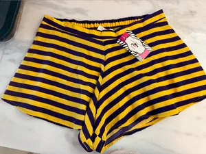 Peach Love California LSU purple and gold stripped shorts thumbnail 1