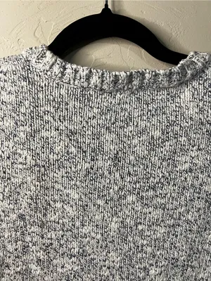 L.L. Bean Ragg Marled Fisherman Sweater Gray White Thick Knit Cabincore Petite thumbnail 7