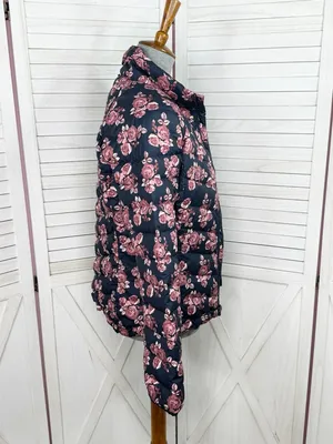 The North Face Flare Jacket Women Small Blue Pink Floral Down Puffer Coat Zip Up thumbnail 3