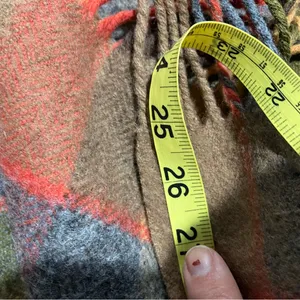 Avoca 100% wool blanket scarf fall colors plaid‎ fringe 25” x 59” thumbnail 6