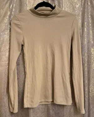 Abercrombie & Fitch Tan Mock Neck Long Sleeve Ribbed Top Medium thumbnail 1