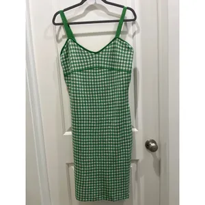 Anthropologie Maeve Gingham Green & White Knit Mini Mod Dress Sz M thumbnail 2