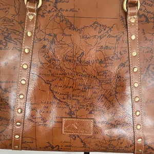Patricia Nash Benvenuto Italy Map Brown Leather Antique Brass Xlarge Tote Bag thumbnail 2