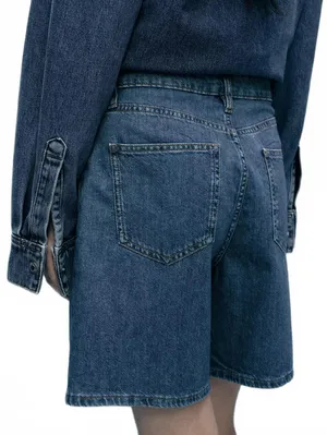 Mango Mid-Rise Denim Bermuda Shorts with Pleats NWT Medium Blue Size 2 (EUR 34) thumbnail 4