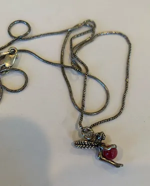 Italian Sterling Silver Fairy Pendant Necklace Pink Cats Eye Ball 925 Italy thumbnail 1