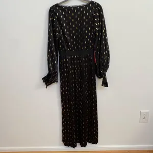 Little‎ Mistress Black & Gold Foil Leaf Pleated Maxi Dress UK 8 US 4 NWT thumbnail 10