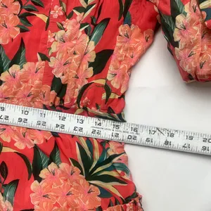 FARM Rio size large pineapple bloom midi dress pink green puff sleeve floral thumbnail 8