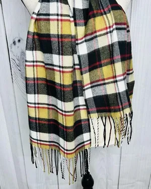 100% Cashmere Scarf Camel Tan Tartan Plaid Made in Scotland 70" x 12" NWOT thumbnail 3