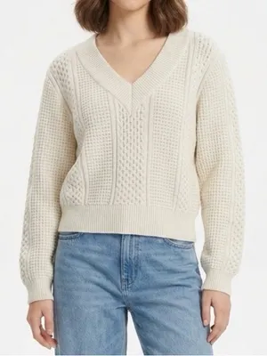 H&M Ivory Mixed Texture Cable Knit Sweater Size Medium thumbnail 1