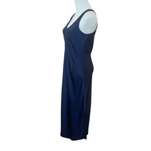 Nic+Zoe Blue Slip Midi Dress XS Tank Bias Cut Cocktail Minimalist Designer $158 thumbnail 9