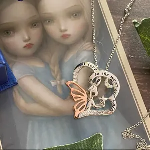 “I Love You To The Moon & Back” Sterling Silver Two-Tone CZ Fairy Girl Necklace thumbnail 3