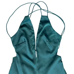Lulus Hold That Pose Emerald Green Strappy Glam Satin Jumpsuit size XS NEW Tags thumbnail 16