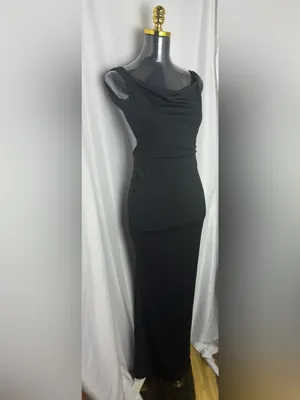 Commence elegant party formal Classic Black Cowl Neck backless Maxi Dress XS NWT thumbnail 2